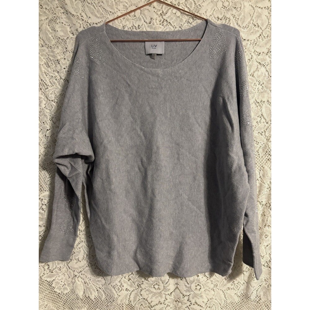 LIV Milano Gray Embellished Heart Knit Sweater XL